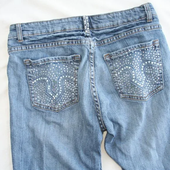 💎Cache Sz 6 Denim Jewel Pockets Ladies Blue Jeans Bling pants Flare - Picture 7 of 15